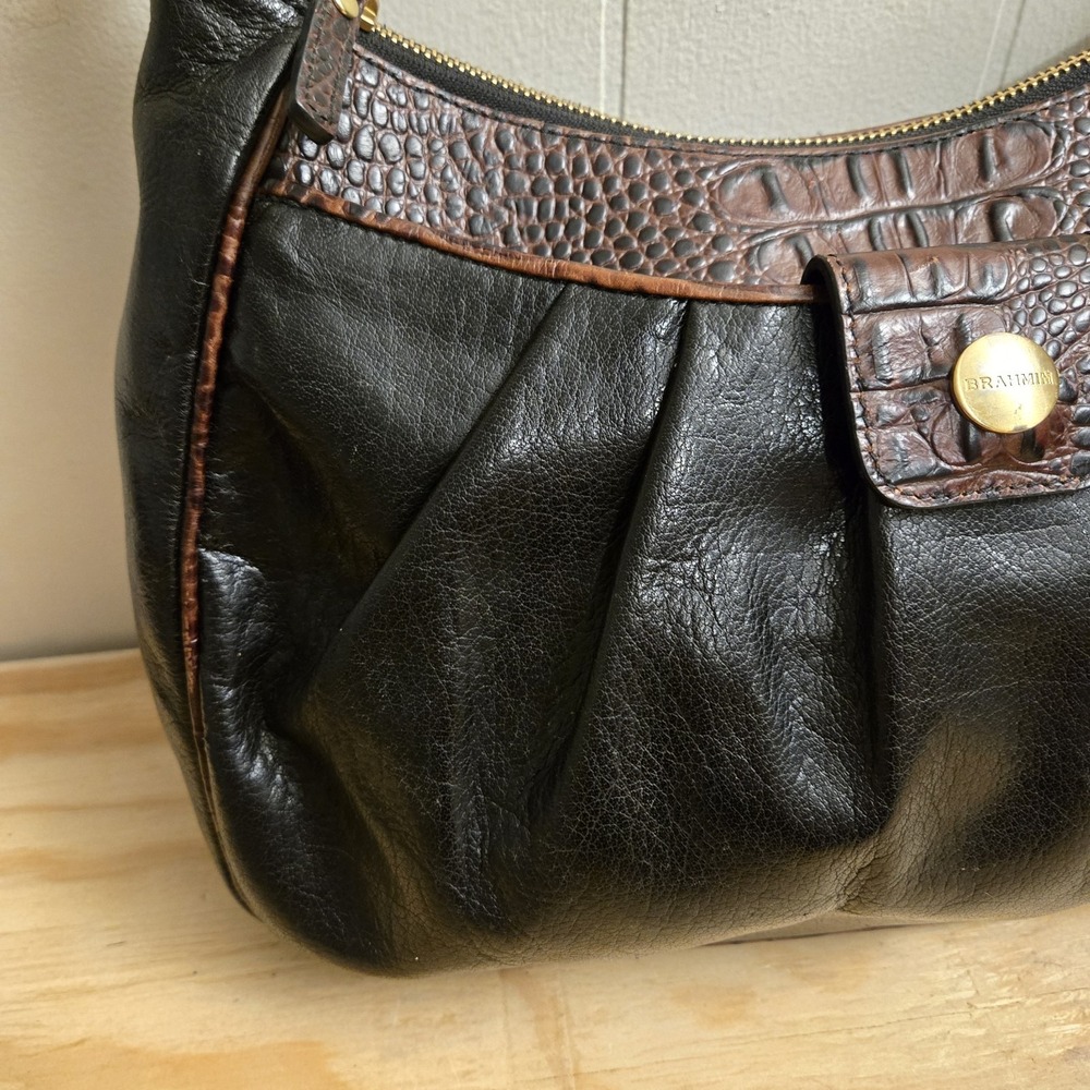 Brahmin Satchel Tuscan Brown Black Shoulder Bag VTG - Picture 5 of 12